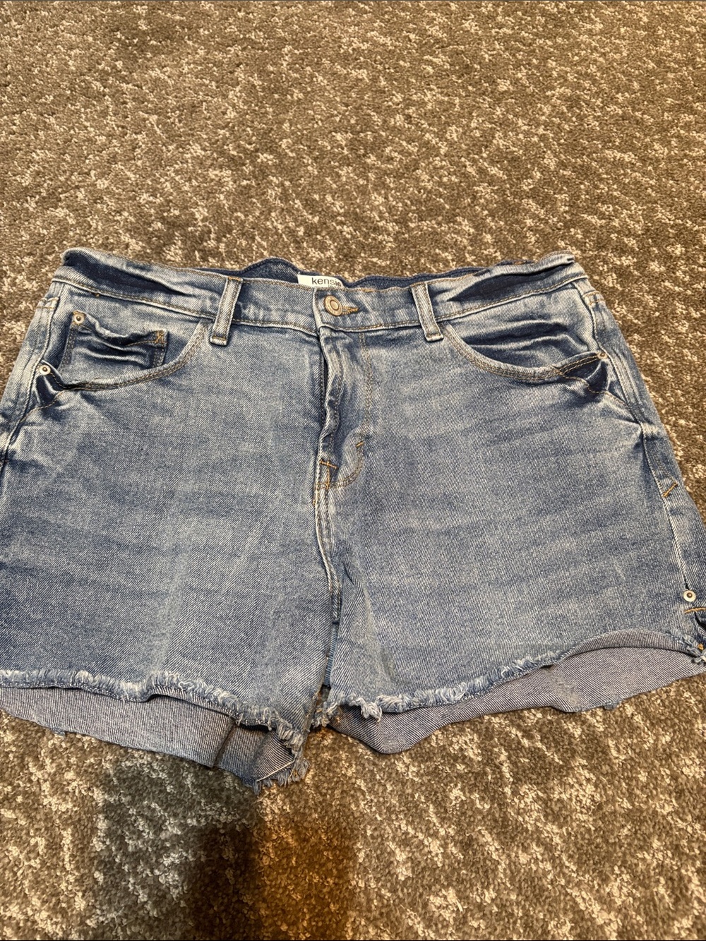 Kensie Light Blue Frayed Denim Shorts